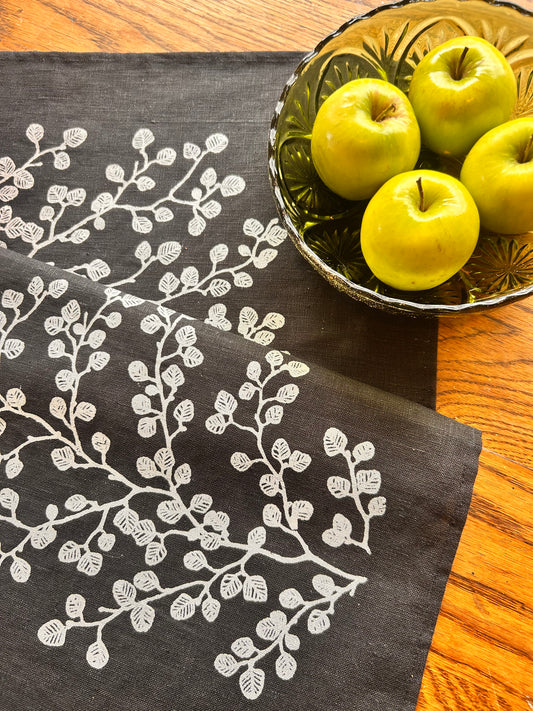 Hand printed Fagus 100% linen tea towel