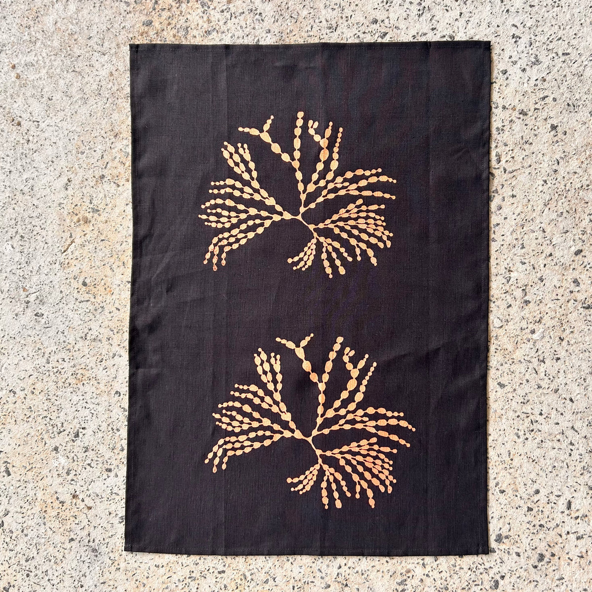 Hand printed Seaweed 100% linen tea towel