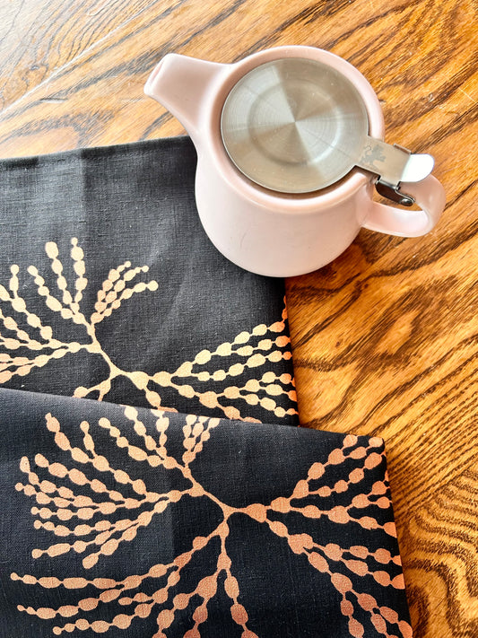 Hand printed Seaweed 100% linen tea towel