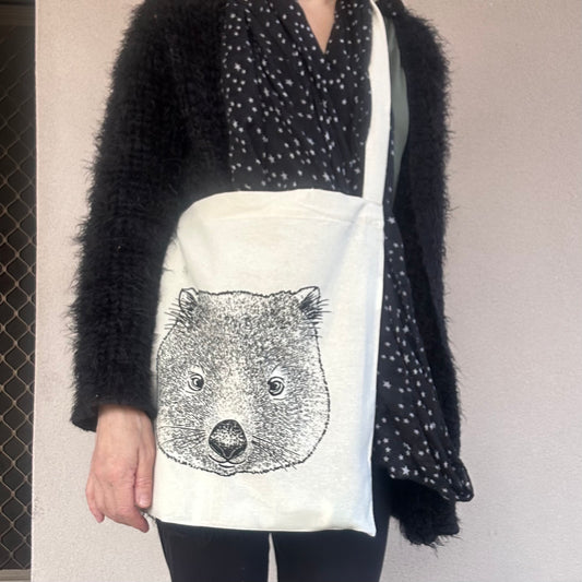 Hand printed joey wombat shopping bag