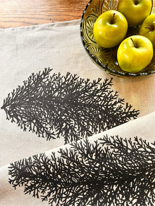 Hand printed Huon pine 100% linen tea towel