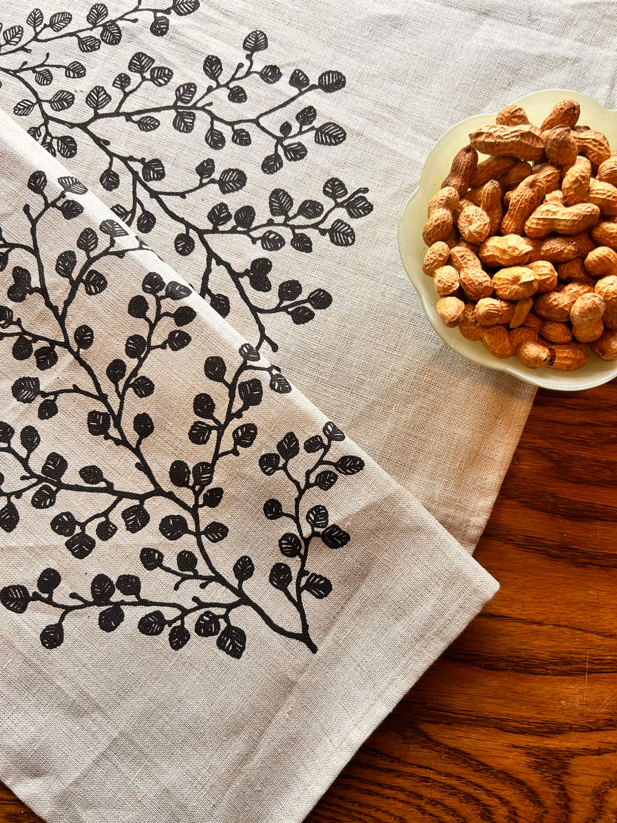 Hand printed Fagus 100% linen tea towel