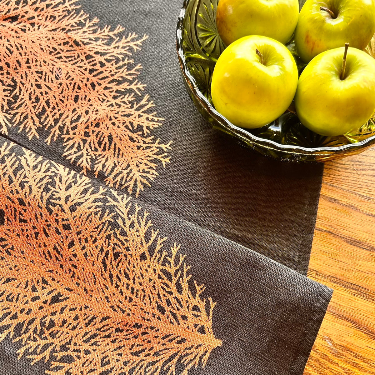 Hand printed Huon pine 100% linen tea towel