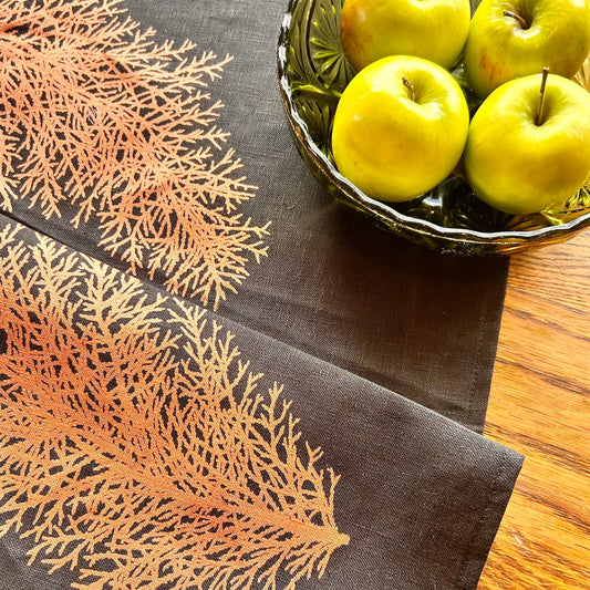 Hand printed Huon pine 100% linen tea towel