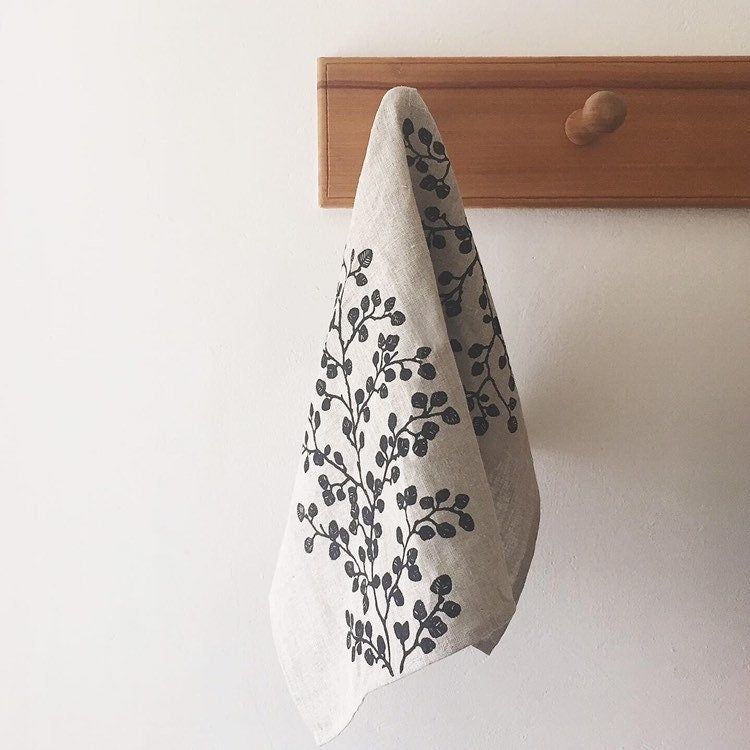 Hand printed Fagus 100% linen tea towel