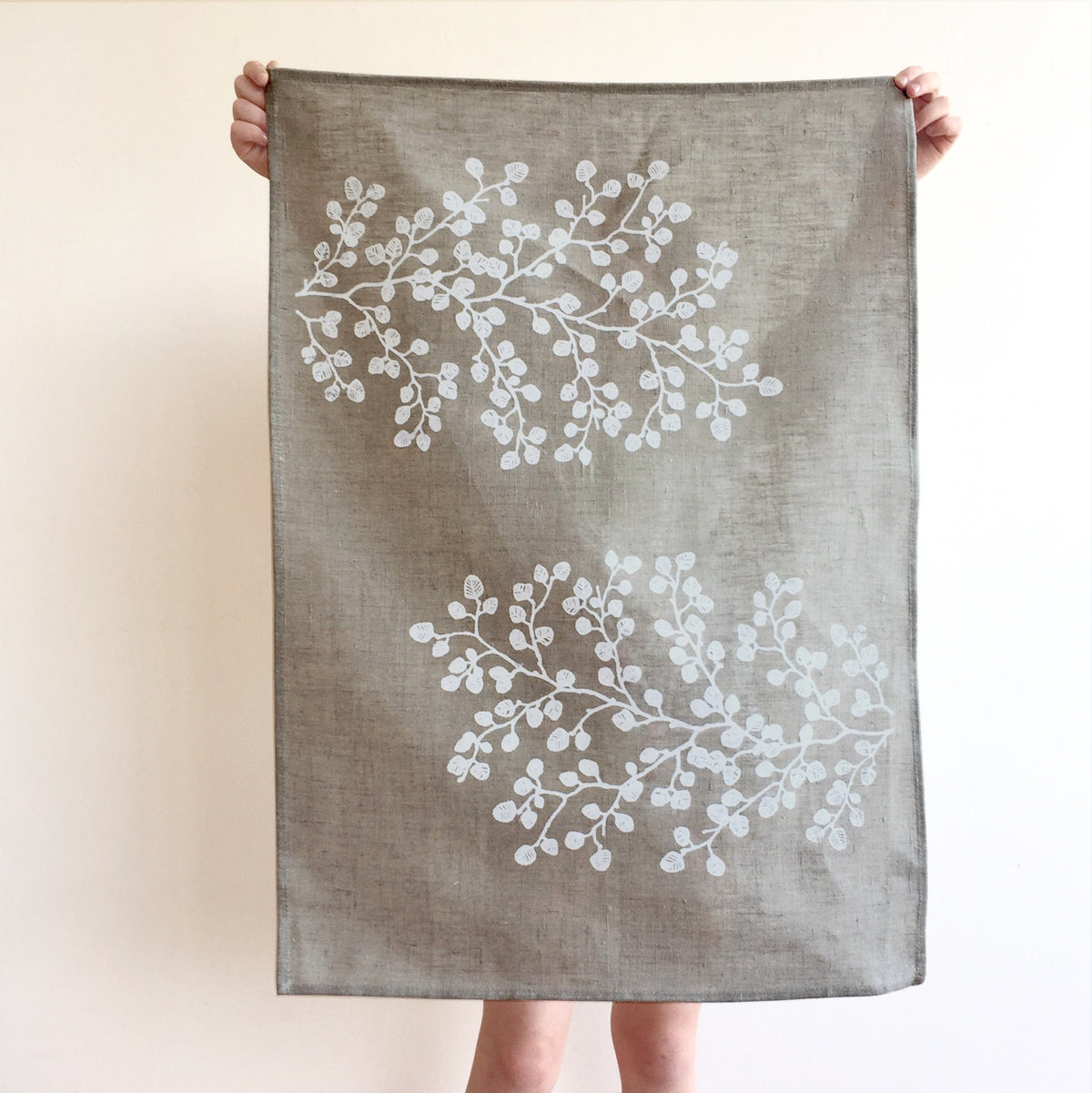 Hand printed Fagus 100% linen tea towel